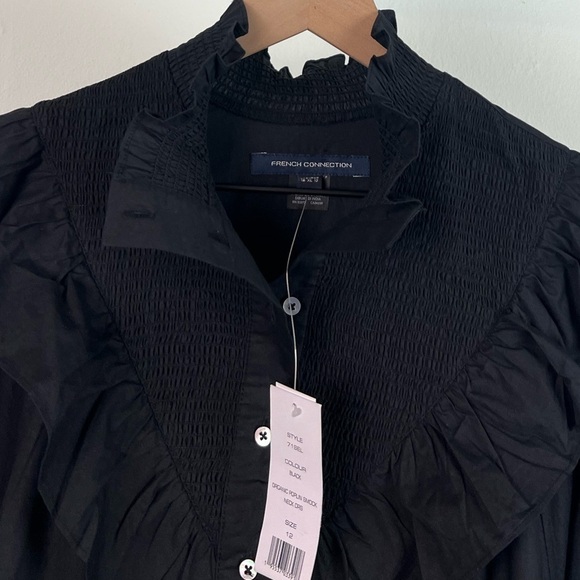 NWT French Connection Organic Poplin Smock Neck Button Front Mini Dress - Picture 7 of 9